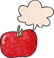 cartoon apple and speech bubble in retro texture style vector