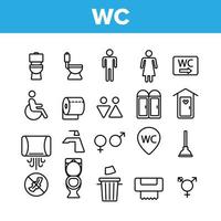 WC, Public Bathroom, Toilet Vector Linear Icons Set