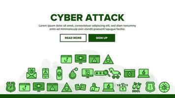 Collection Cyber Attack Elements Icons Set Vector