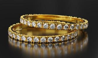 gold diamond ring on black background. 3d render photo