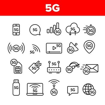 Red rápida de 5g, conjunto de iconos de vector de conexión al sitio web