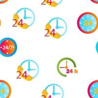 24 Hours, Clock, Time Vector Seamless Pattern