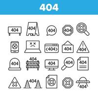 Conjunto de iconos lineales de vector de mensaje de error 404 http