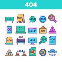 Color 404 HTTP Error Message Vector Linear Icons Set