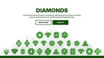 Diamonds, Gems Vector Thin Line Icons Set