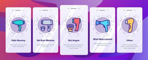 Blow Dryer Device Onboarding Icons Set Vector