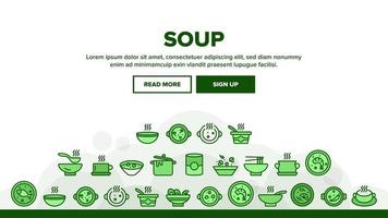 Soup Different Recipe Collection Icons Set Vector