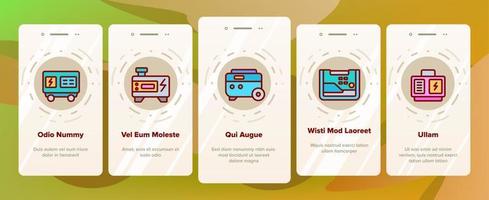 Portable Generator Onboarding Icons Set Vector