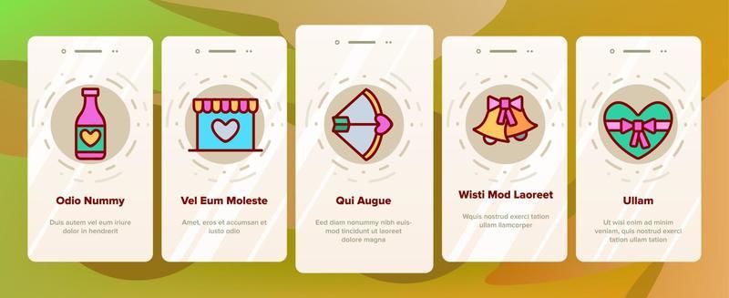 Valentine Day Romantic Onboarding Icons Set Vector