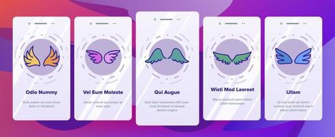 Angel Wings Flying Onboarding Icons Set Vector