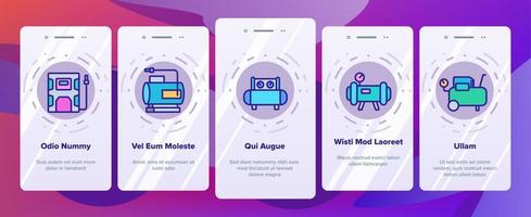 Air Compressor Device Onboarding Icons Set Vector