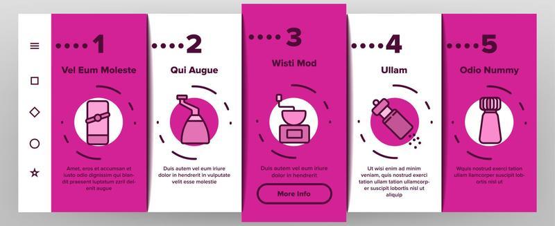 Grinder Pepper Salt Onboarding Icons Set Vector