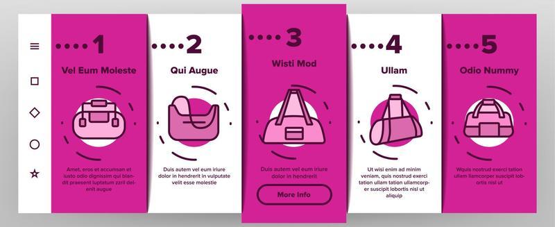 Gym Bag Accessory Onboarding Icons Set Vector