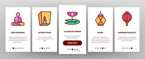 Vesak Day Buddhism Onboarding Icons Set Vector