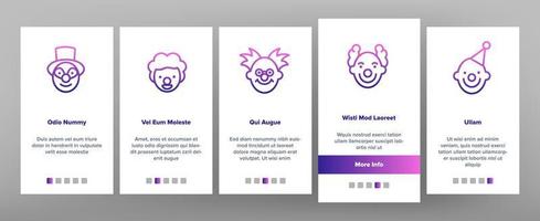 Clown Circus Character Onboarding Icons Set Vector