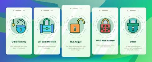 Padlock Security Tool Onboarding Icons Set Vector