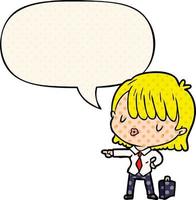 cartoon efficient businesswoman giving orders and speech bubble in comic book style vector