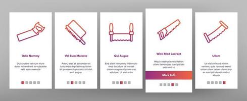 Saw Cutting Equipment Onboarding Icons Set Vector