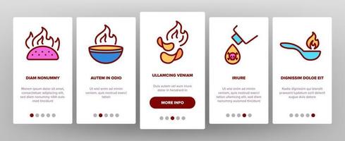 Spicy Sauce And Food Onboarding Icons Set Vector