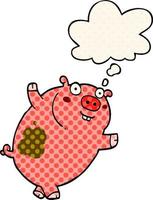 funny cartoon pig and thought bubble in comic book style vector