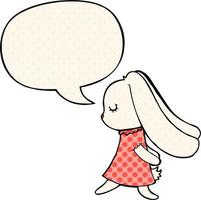 cute cartoon rabbit and speech bubble in comic book style vector