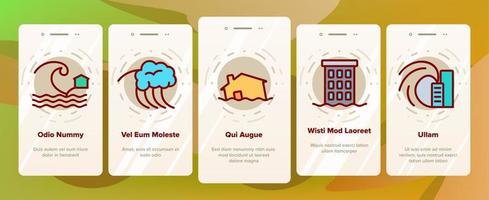Tsunami Wave Onboarding Icons Set Vector