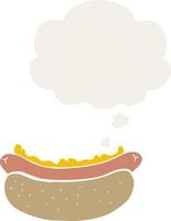 cartoon hotdog and thought bubble in retro style vector