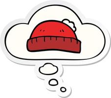 cartoon woolly hat and thought bubble as a printed sticker vector