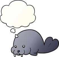 cute cartoon walrus and thought bubble in smooth gradient style vector