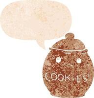 cartoon cookie jar and speech bubble in retro textured style vector