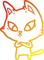 warm gradient line drawing confused cartoon cat vector