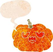 cartoon pumpkin and speech bubble in retro textured style vector