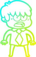 cold gradient line drawing worried cartoon boy vector