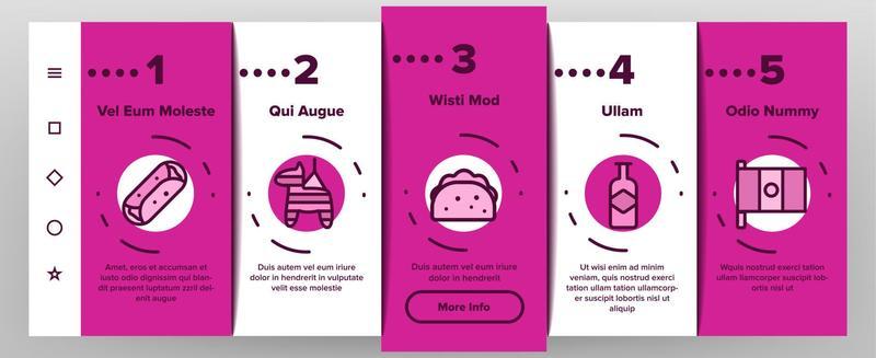 Mexican Onboarding Icons Set Vector