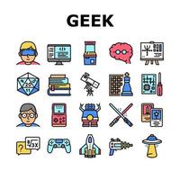 conjunto de iconos de colección geek, nerd y gamer vector