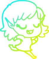 cold gradient line drawing happy cartoon elf girl running vector