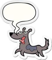 happy dog cartoon and speech bubble sticker vector