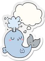 cartoon whale spouting water and thought bubble as a printed sticker vector