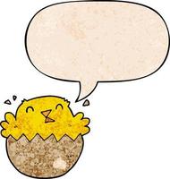 cartoon hatching chick and speech bubble in retro texture style vector