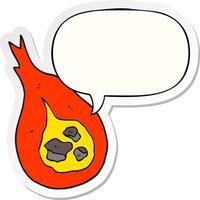 cartoon fireball and speech bubble sticker vector