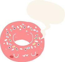 donut de dibujos animados y bocadillo de diálogo en estilo retro vector