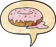 donut de dibujos animados y burbuja de habla en estilo de textura retro vector