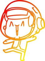 warm gradient line drawing dancing cartoon astronaut vector