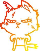dibujo de línea de gradiente cálido gato de dibujos animados duro vector