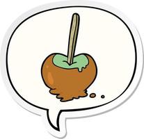 pegatina de burbuja de discurso y manzana de caramelo de dibujos animados vector