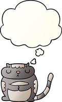 cute cartoon cat and thought bubble in smooth gradient style vector