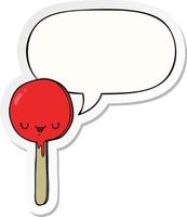 cartoon candy lollipop and speech bubble sticker vector