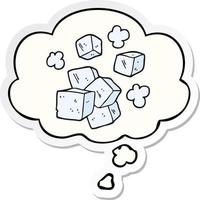 cartoon ice cubes and thought bubble as a printed sticker vector