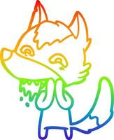 dibujo de línea de gradiente de arco iris lobo hambriento de dibujos animados vector