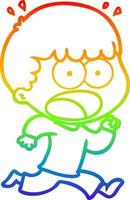 rainbow gradient line drawing cartoon shocked man running away vector